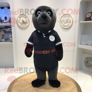 Black Seal mascot costume character dressed with a Polo Tee and Belts