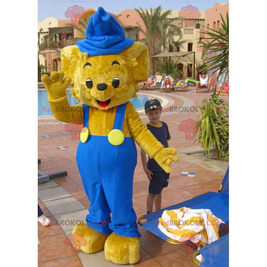 Beige teddy bear mascot overalls - Redbrokoly.com
