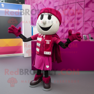 Magenta Soccer Goal mascot costume character dressed with a Waistcoat and Scarf clips