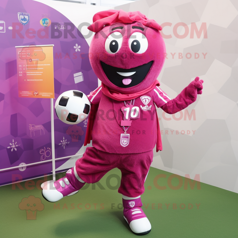 Magenta Soccer Goal mascot costume character dressed with a Waistcoat and Scarf clips