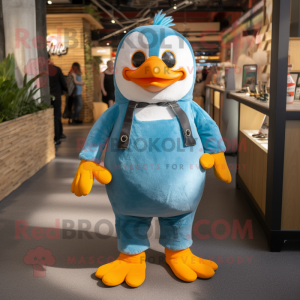 Cyan Penguin mascot costume character dressed with a Dungarees and Bracelets