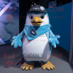Cyan Penguin maskot kostume...