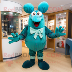 Teal Lobster mascot costume character dressed with a Culottes and Cufflinks