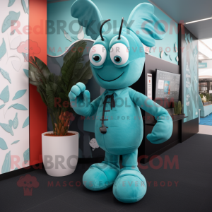 Teal Lobster mascot costume character dressed with a Culottes and Cufflinks