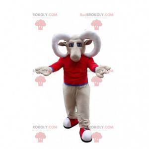 Mascota de muflón, disfraz de cabra, cuernos grandes -