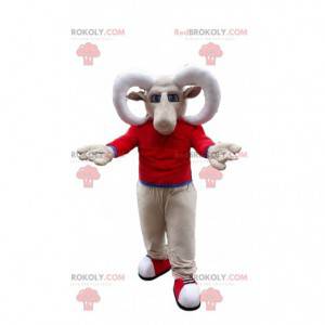 Mascotte de mouflon, costume de bouc, grandes cornes -