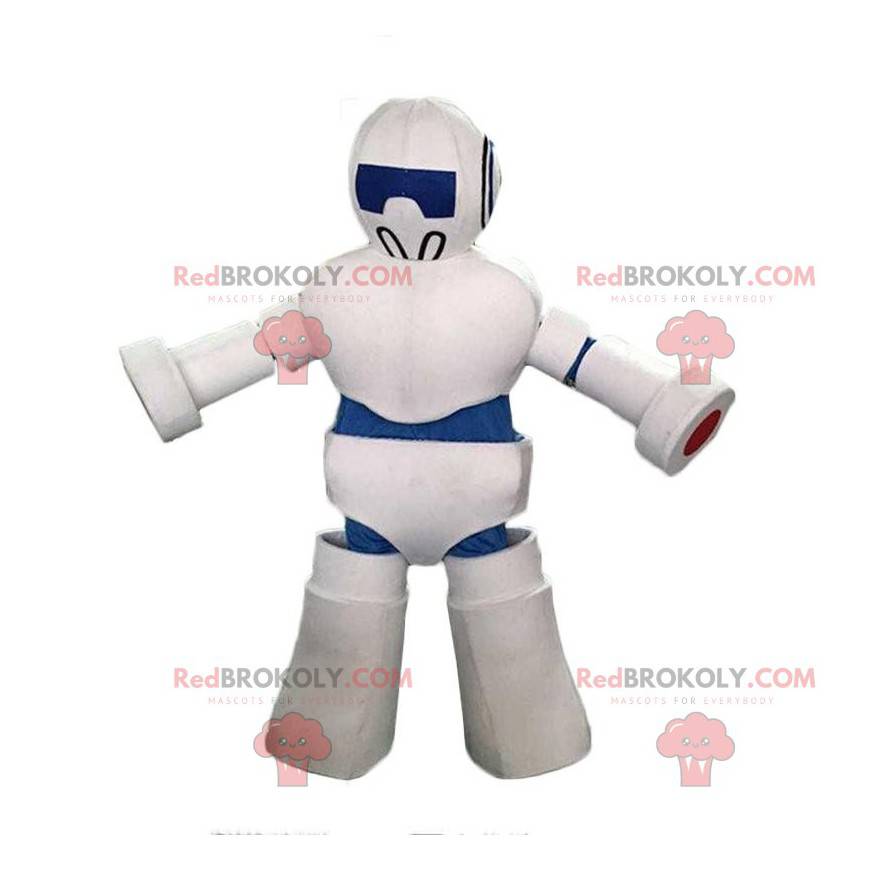 Mascotte de robot blanc et bleu géant, costume robotique -