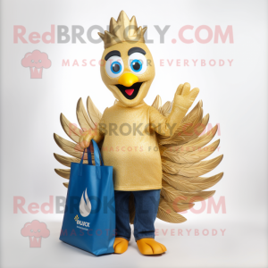 Gold Peacock maskot kostyme...