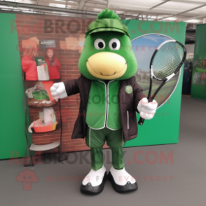 Forest Green Tennis Racket mascot costume character dressed with a Suit Jacket and Wallets