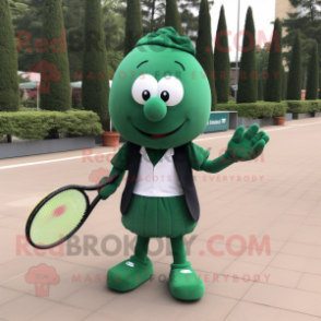Forest Green Tennis Racket mascot costume character dressed with a Suit Jacket and Wallets