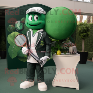 Forest Green Tennis Racket mascot costume character dressed with a Suit Jacket and Wallets