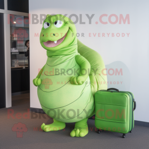 Lime Green Titanoboa mascot costume character dressed with a Wrap Dress and Briefcases