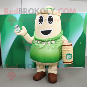 Cream Green Beer mascot costume character dressed with a Wrap Skirt and Briefcases