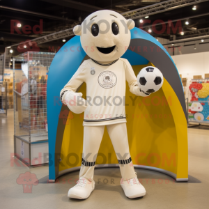 Cream Soccer Goal mascot costume character dressed with a Jeggings and Necklaces