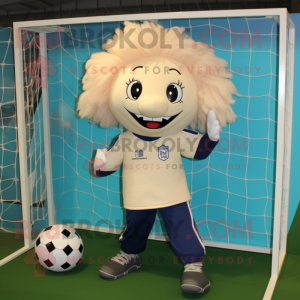 Cream Soccer Goal mascot costume character dressed with a Jeggings and Necklaces