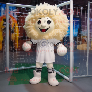 Cream Soccer Goal mascot costume character dressed with a Jeggings and Necklaces