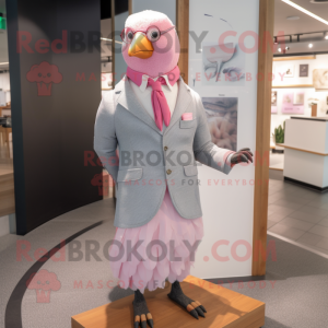 Pink Pigeon mascot costume character dressed with a Dress Shirt and Pocket squares