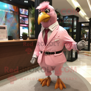 Pink Pigeon mascot costume character dressed with a Dress Shirt and Pocket squares