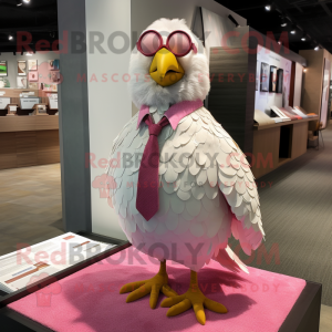 Pink Pigeon mascot costume character dressed with a Dress Shirt and Pocket squares