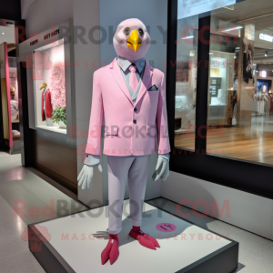 Pink Pigeon mascot costume character dressed with a Dress Shirt and Pocket squares