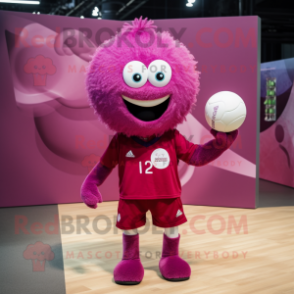 Magenta Volleyball Ball mascot costume character dressed with a T-Shirt and Cufflinks