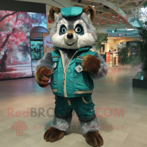 Teal Raccoon maskot kostym...