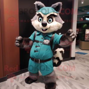 Teal Raccoon maskot kostym...