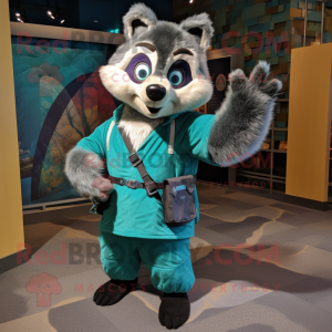 Teal Raccoon maskot kostym...