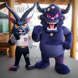 Navy Demon mascot costume character dressed with a Bikini and Keychains