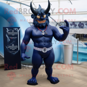 Navy Demon mascot costume character dressed with a Bikini and Keychains