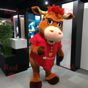 Röd Jersey Cow maskot...