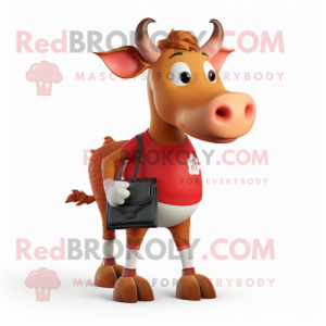 Red Jersey Cow mascot costume character dressed with a Shorts and Wallets