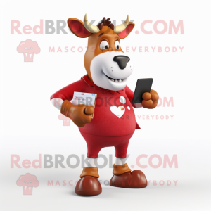 Red Jersey Cow mascot costume character dressed with a Shorts and Wallets