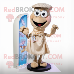 Tan Hourglass mascot costume character dressed with a Poplin Shirt and Scarves