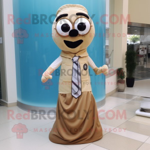 Tan Hourglass mascot costume character dressed with a Poplin Shirt and Scarves