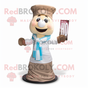 Tan Hourglass mascot costume character dressed with a Poplin Shirt and Scarves