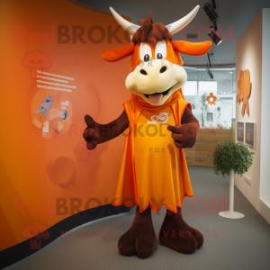 Orange Zebu mascot costume character dressed with a Cover-up and Hairpins