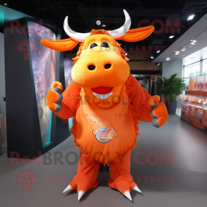 Orange Zebu mascot costume character dressed with a Cover-up and Hairpins