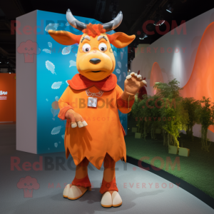 Orange Zebu maskot kostume...