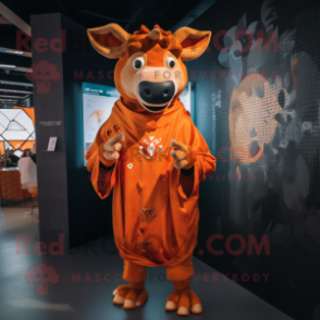 Orange Zebu mascot costume character dressed with a Cover-up and Hairpins