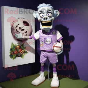 Lavender Zombie mascot costume character dressed with a Rugby Shirt and Shoe clips