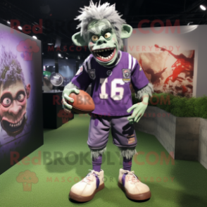 Lavender Zombie mascot costume character dressed with a Rugby Shirt and Shoe clips