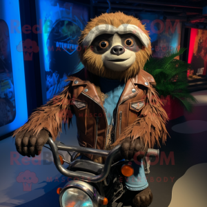 nan Sloth mascot costume character dressed with a Moto Jacket and Bracelet watches