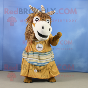 Tan Quagga mascot costume character dressed with a Circle Skirt and Coin purses