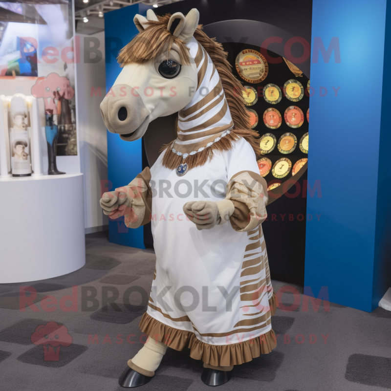 Tan Quagga mascot costume character dressed with a Circle Skirt and Coin purses