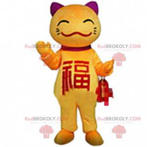 Maskot žluté kočky, kostým asijské kočky, asijský kostým -