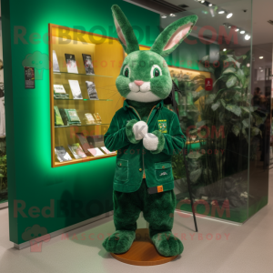 Forest Green Wild Rabbit mascot costume character dressed with a Leggings and Lapel pins