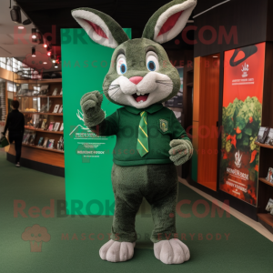 Forest Green Wild Rabbit mascot costume character dressed with a Leggings and Lapel pins