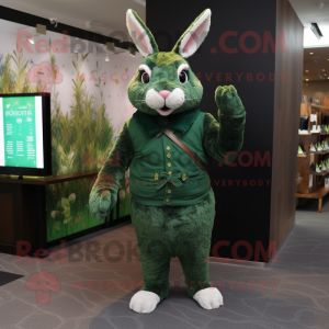 Forest Green Wild Rabbit mascot costume character dressed with a Leggings and Lapel pins