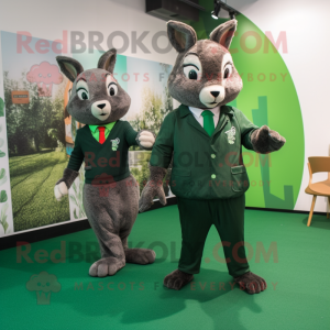 Forest Green Wild Rabbit mascot costume character dressed with a Leggings and Lapel pins